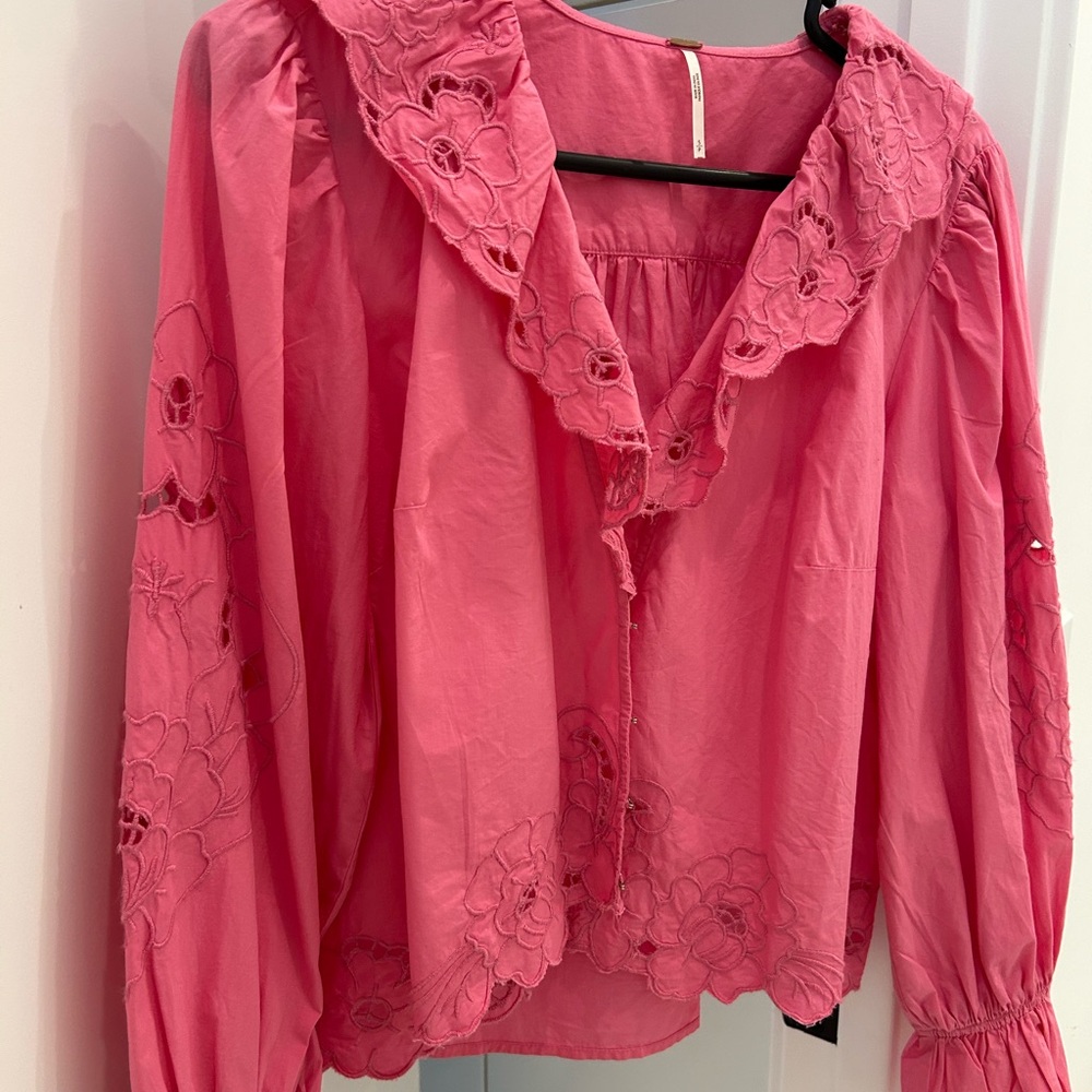 Free People Maisie Cutwork top S/P Pink